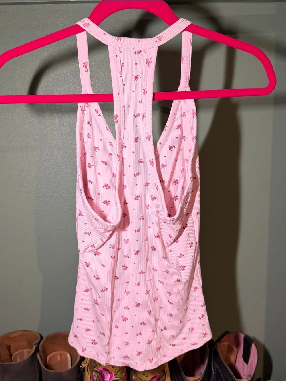 Pink Floral Ribbed Racerback Tank Top - Picture 5 of 5